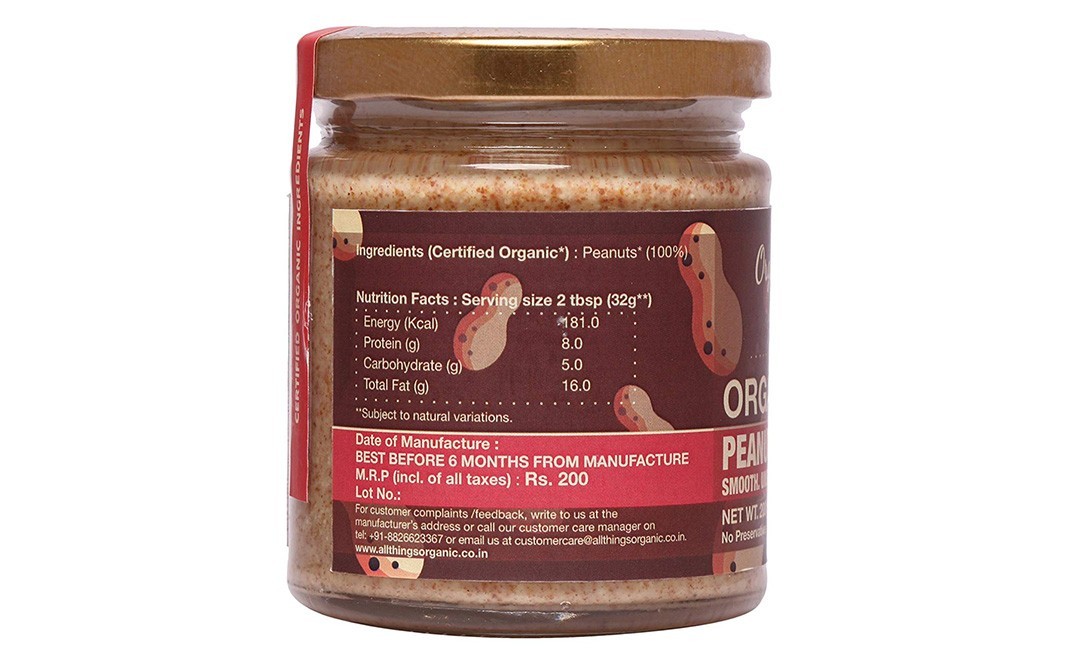 Organic Origins Peanut Butter. Smooth. Unsweetened   Glass Jar  200 grams